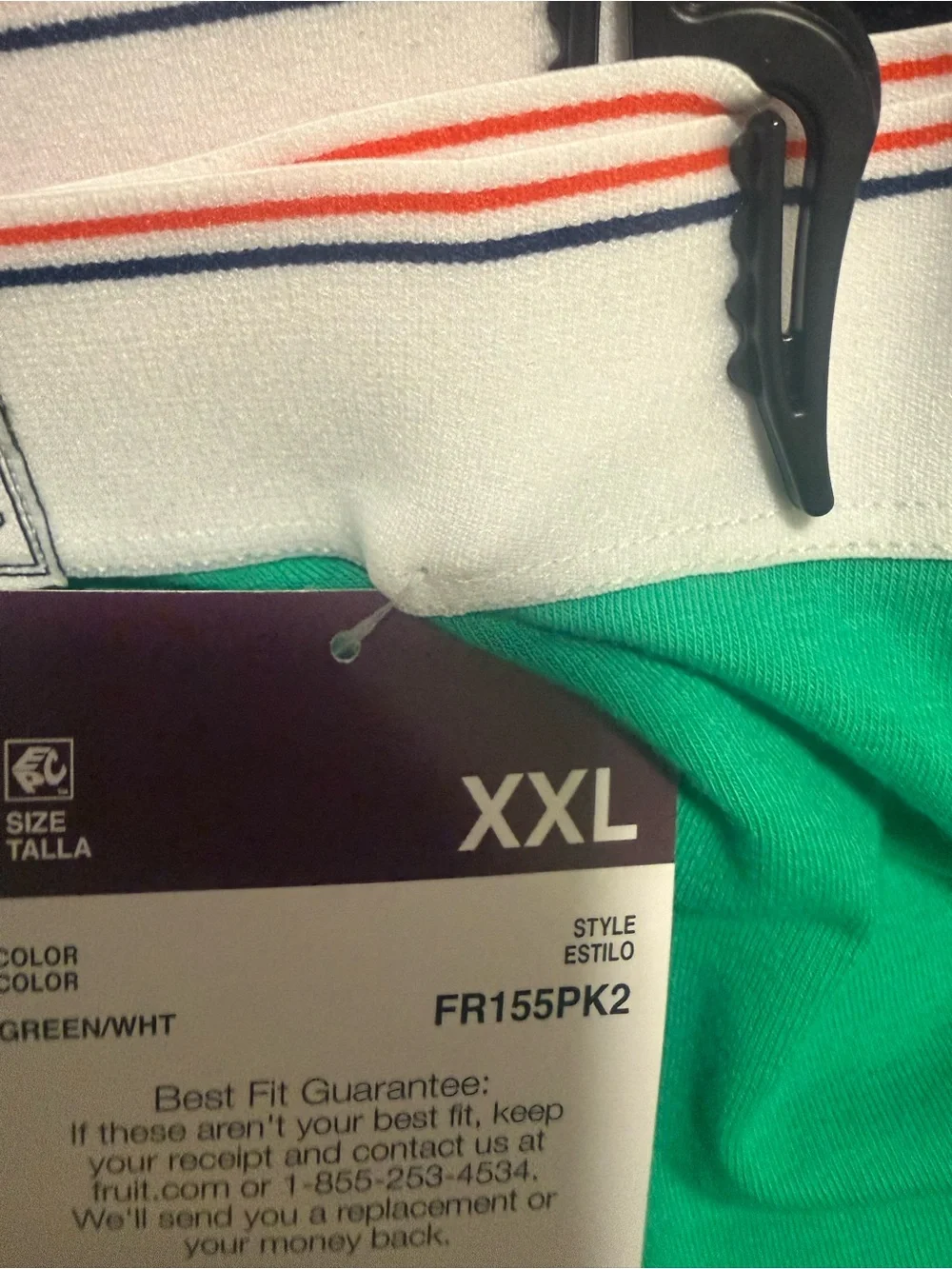 Fruit of the Loom Green and White Cotton Thong Set with Striped Waistband